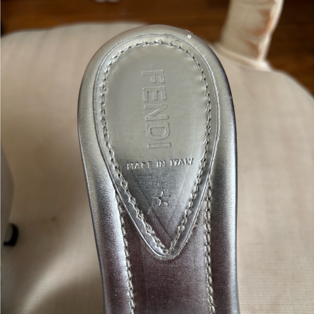 Fendi Silver Textured Slide Mules - Picture 5 of 12